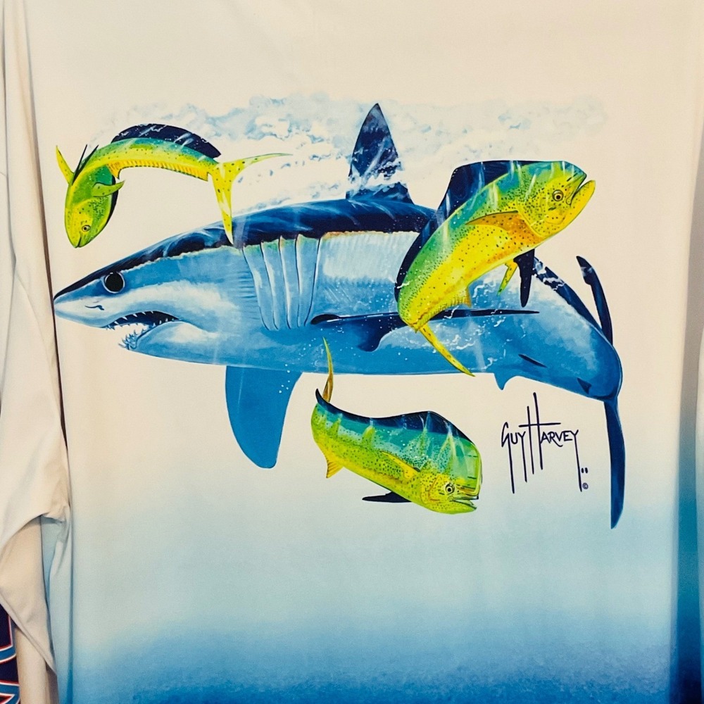 GUY HARVEY men's shirt XL shark mahi long sleeve fishing performance sun protect - Picture 4 of 6